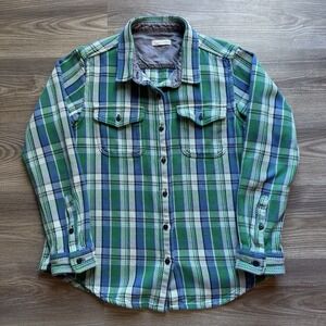 Outerknown Men's Blanket Shirt Flannel M/L Blue Green Plaid Heavyweight